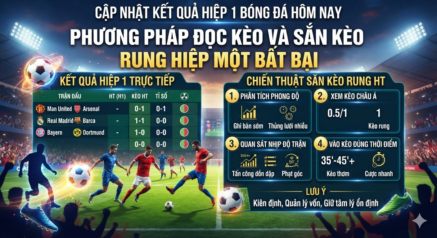 kết quả hiệp 1 bóng đá hôm nay