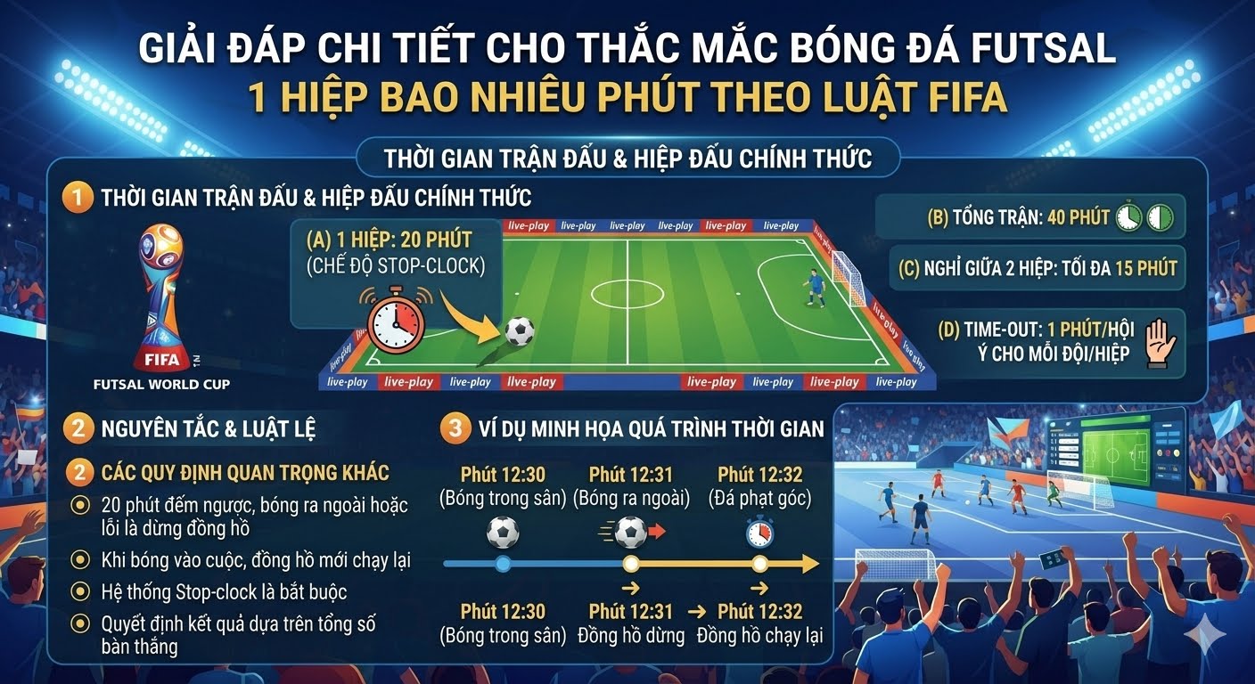 bóng đá futsal 1 hiệp bao nhiêu phút